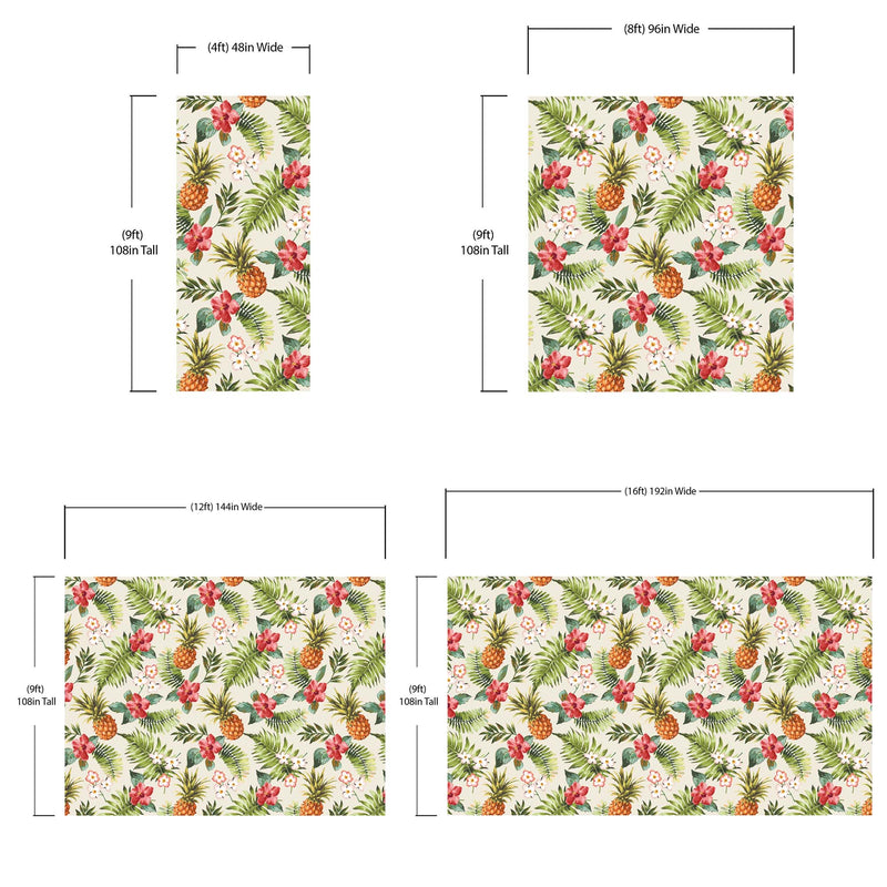 Pineapple Tropical Vibe Wall Mural. Hawaiian Theme Peel and Stick Wallpaper. Paradise Vibe Theme Decor. #6447