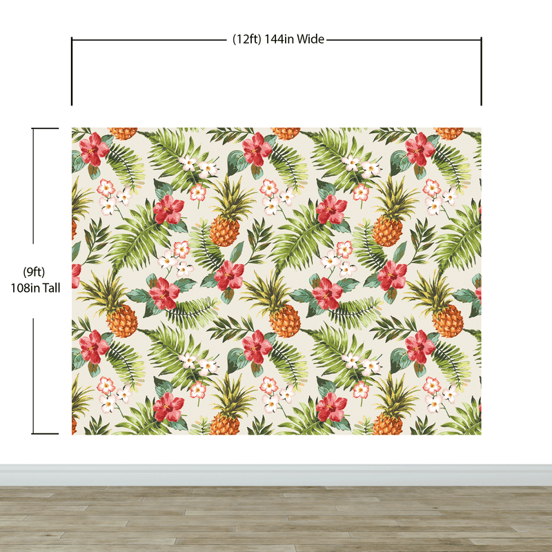 Pineapple Tropical Vibe Wall Mural. Hawaiian Theme Peel and Stick Wallpaper. Paradise Vibe Theme Decor. #6447