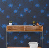 Blue Color Flower Wall Mural Pattern. Dark Navy Blue Background. #6451