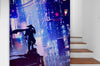 Japanese Samurai in Cyberpunk Futuristic City of Japan Wall Mural. #6452