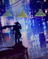 Japanese Samurai in Cyberpunk Futuristic City of Japan Wall Mural. #6452