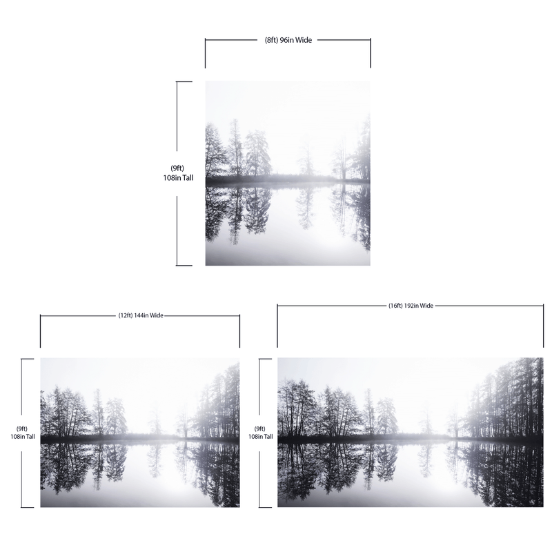 Foggy Woodland Wall Mural. Warm Grey Misty Forest Lakeview Peel and Stick Wallpaper. #6474