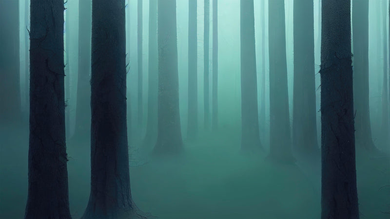Foggy Forest Wall Mural. Emerald Green Mist Wallpaper. #6476