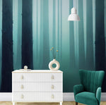 Foggy Forest Wall Mural. Emerald Green Mist Wallpaper. #6476