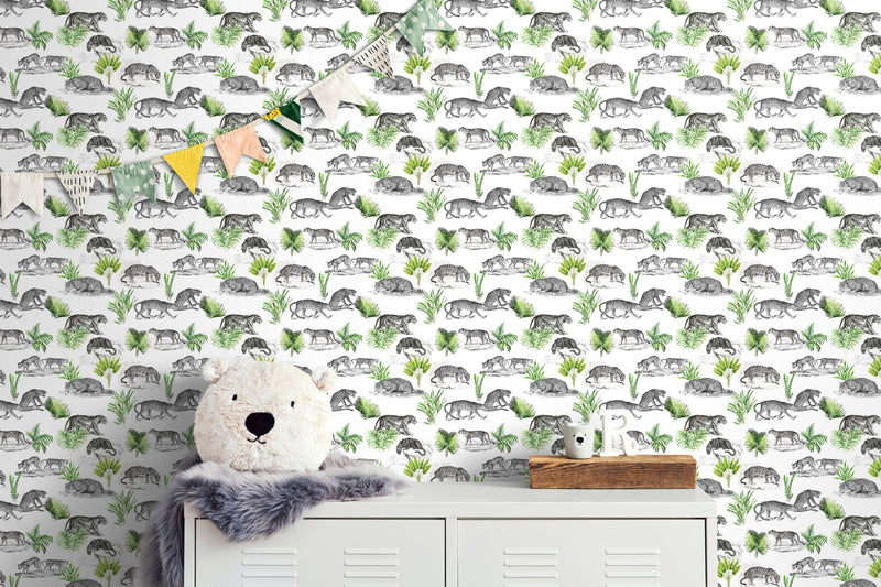 Tiger and Leopard Wallpaper Pattern. Safari Animal Print Wall Mural. #6478