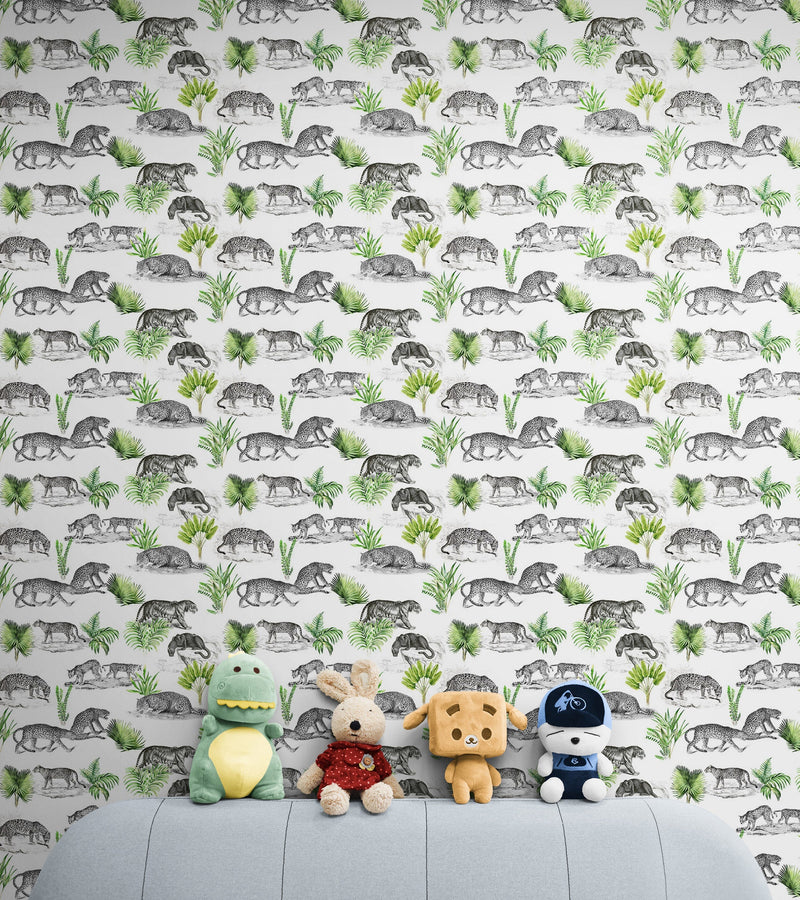 Tiger and Leopard Wallpaper Pattern. Safari Animal Print Wall Mural. #6478