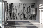 Black and White Urban City Wall Mural. Cyber Punk Cityscape. Minimalist Abstract Building Architect Wallpaper. #6487
