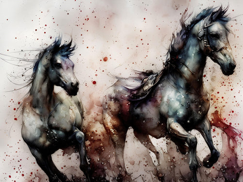 Horse Galloping Watercolor Painting. Cowboy Peel and Stick Wall Mural. #6500