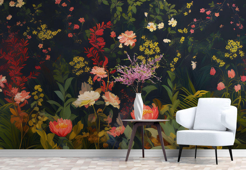 Chinoiserie Flowers Wallpaper. Asian Wall Art Mural #6517