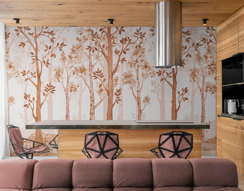 Sepia Tone Nursery Woodland Forest Wallpaper. Watercolor Birch Tree Forest Wall Mural. #6526