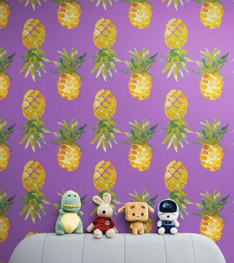 Pineapple Wallpaper. Pink, Purple, or Black Color Peel and Stick Wall Mural. #6538