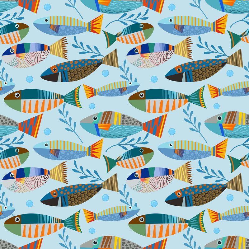Underwater Fish Wallpaper. Colorful Tropical Fish Pattern Peel and Stick Wall Mural. #6540