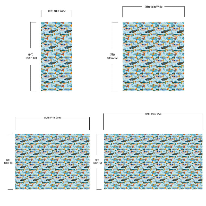 Underwater Fish Wallpaper. Colorful Tropical Fish Pattern Peel and Stick Wall Mural. #6540