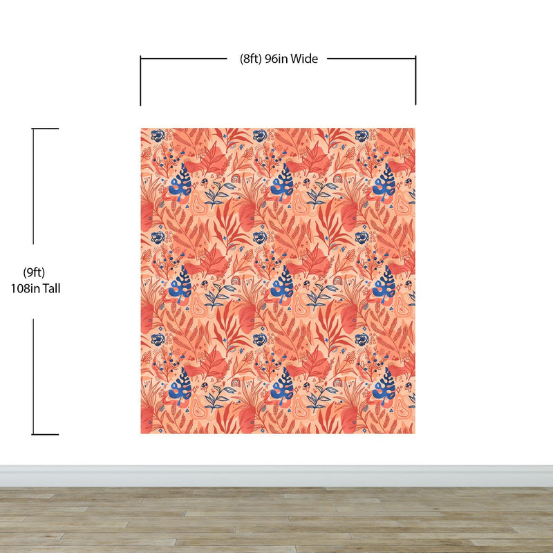Fern Botanical Wallpaper. Colorful Orange Wall Mural. #6558