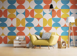 Retro Circle Geometric Wallpaper Peel and Stick Mural. Groovy Shape Patterns Mid Century Modern Retro Design. #6578