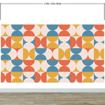 Retro Circle Geometric Wallpaper Peel and Stick Mural. Groovy Shape Patterns Mid Century Modern Retro Design. #6578