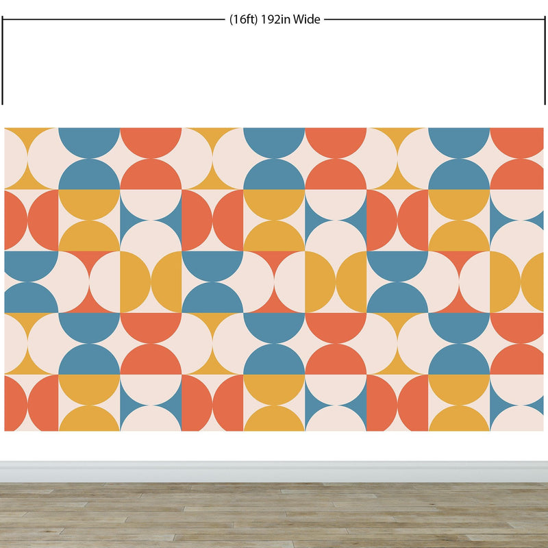 Retro Circle Geometric Wallpaper Peel and Stick Mural. Groovy Shape Patterns Mid Century Modern Retro Design. #6578
