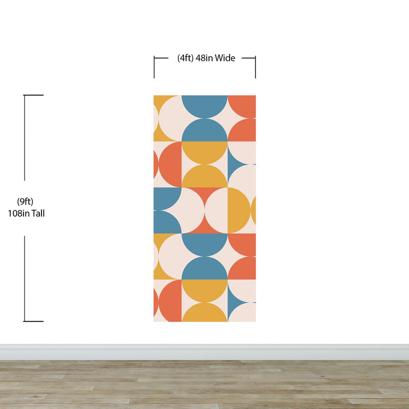 Retro Circle Geometric Wallpaper Peel and Stick Mural. Groovy Shape Patterns Mid Century Modern Retro Design. #6578