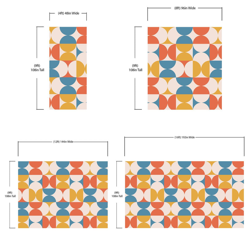 Retro Circle Geometric Wallpaper Peel and Stick Mural. Groovy Shape Patterns Mid Century Modern Retro Design. #6578