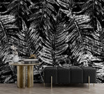 Black and White Fern Botanical Wallpaper. Peel and Stick Mural. #6579