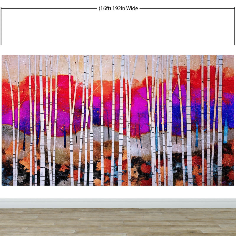 Colorful Vibrant Birch Tree Forest Wallpaper. #6649