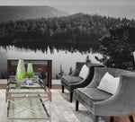Black and White Mountain Over Looking Lake and Forest Wallpaper. #6671