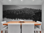 Black and White Mountain Over Looking Lake and Forest Wallpaper. #6671
