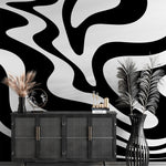 Black Swirly Line Wallpaper. Contemporary Art Decor. Modern Aesthetic. #6679