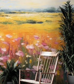 Colorful Yellow Flower Field Painting Wallpaper Mural. #6692