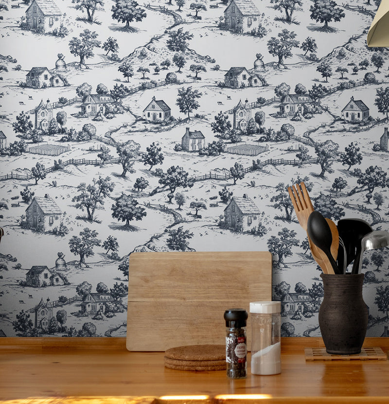 Rustic Wallpaper Peel and Stick Wall Mural. Countryside Motif Wall Decor. #6729