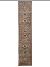 Hand-Knotted Afghan Kazak Wool Runner Rug – 2'7" x 12'3" – Traditional Geometric Design