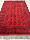 Hand-Knotted Turkoman Ersari Wool Rug – 6’7” x 9’6” – Rich Red Tones, Geometric Design