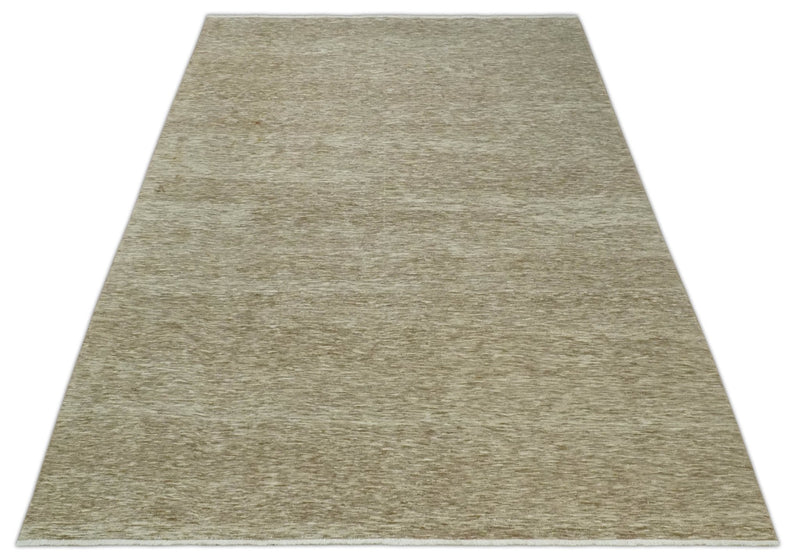 6x10 Hand Woven Natural Beige and Ivory Solid wool area Rug, Living Room Rug | N352610