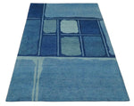 6x8 Abstract Hand Knotted Blue and Ivory Wool Traditional Antique Southwestern Lori Gabbeh Rug | TRDPC31
