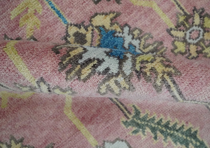 6x8 Pink, Blue and Beige Hand Knotted Heriz Serapi Floral Area Rug | TRDPC40