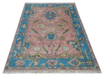 6x8 Pink, Blue and Beige Hand Knotted Heriz Serapi Floral Area Rug | TRDPC40