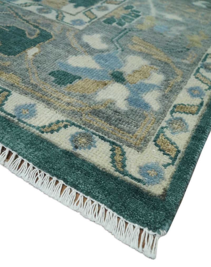 Hand Knotted Oriental Oushak Green and Gray Multi Size Wool Area Rug