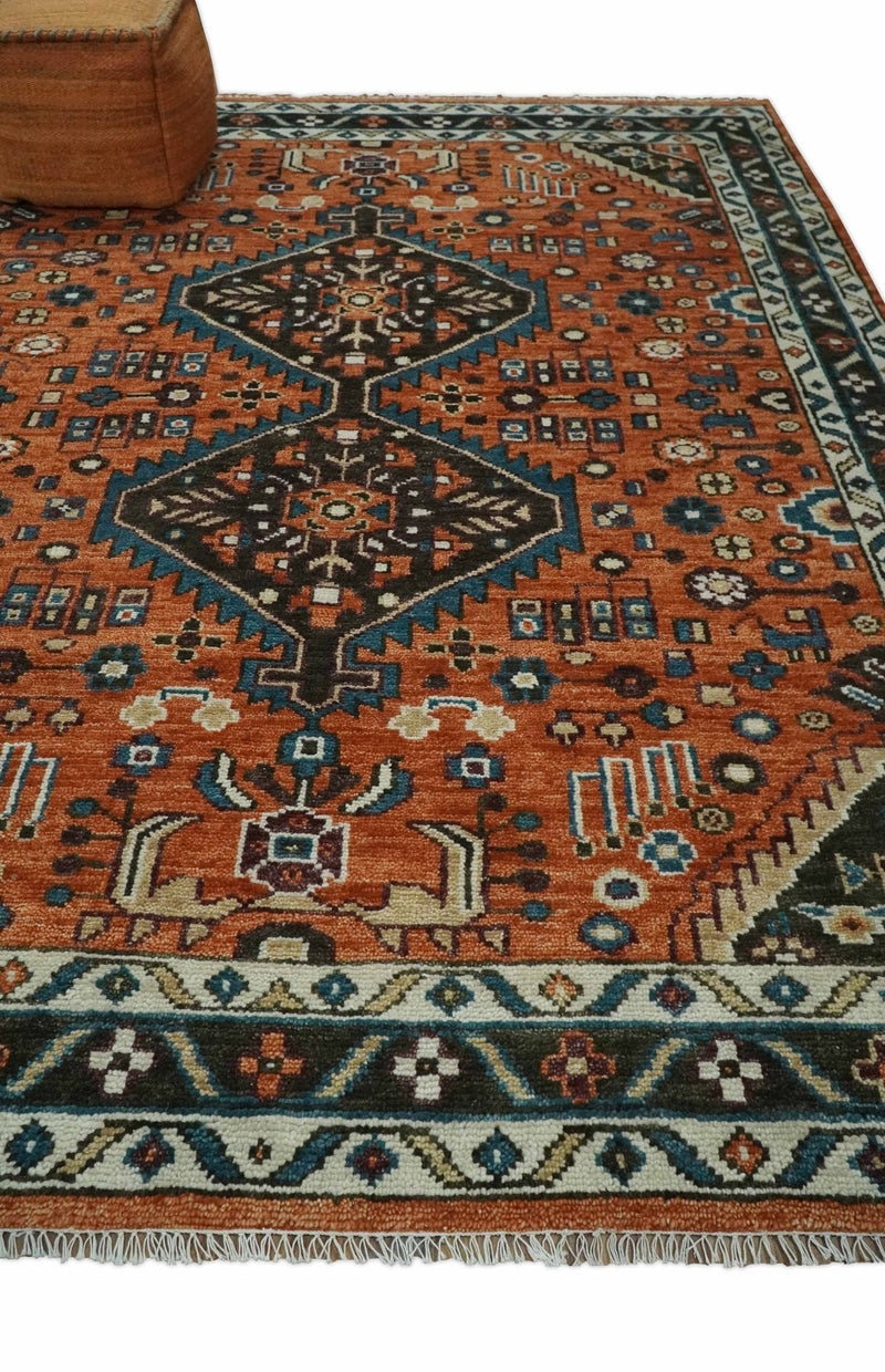 Rust, Ivory and Brown Oriental Traditional Hand knotted Multi Size Area Rug