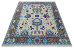 Custom Made Ivory and Gray Vibrant Colorful Hand knotted Traditional Oushak wool Area Rug