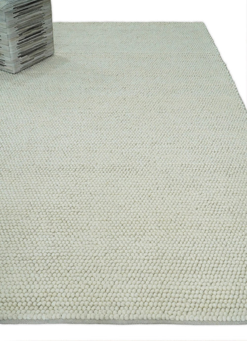 5x8, 6x9, 8x10 and 9x12 Solid Ivory Wool Blend Felted Chunky Hand Woven Area Rug