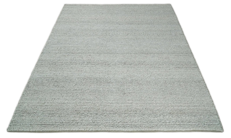 3x5, 5x8, 6x9, 8x10 and 9x12 Solid Silver Wool Blend Felted Chunky Hand Woven Area Rug