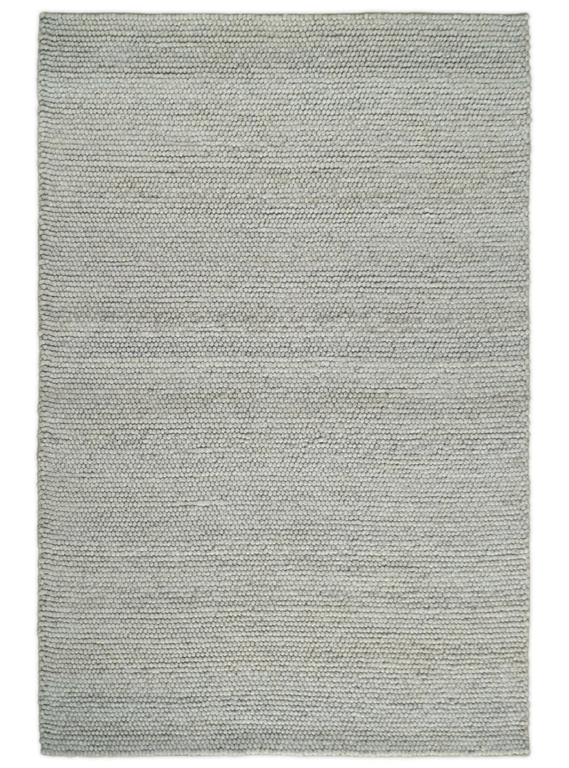 3x5, 5x8, 6x9, 8x10 and 9x12 Solid Silver Wool Blend Felted Chunky Hand Woven Area Rug