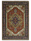 6x9 and runner Traditional Blue, Rust and Ivory Hand knotted wool Area Rug