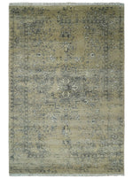 6x9 Fine Hand Knotted Beige and Black Traditional Vintage Persian Style Antique Wool Rug | AGR4