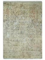 6x9 Fine Hand Knotted Beige and Rust Traditional Vintage Persian Style Antique Wool and Silk Rug | AGR2