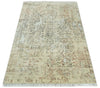 6x9 Fine Hand Knotted Beige and Rust Traditional Vintage Persian Style Antique Wool and Silk Rug | AGR2