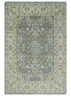 6x9 Hand Knotted Antique Silver, Beige and Brown Traditional Persian Vintage Oushak Wool Rug | TRDCP808