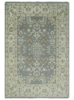 6x9 Hand Knotted Antique Silver, Beige and Brown Traditional Persian Vintage Oushak Wool Rug | TRDCP808