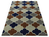 6x9 Ivory, Blue, Brown and Silver Ikat Pattern Hand Tufted Wool Area Rug