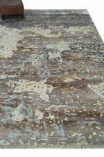 6x9 Ivory, Charcoal and Silver Modern Abstract Hand Knotted Wool Area Rug